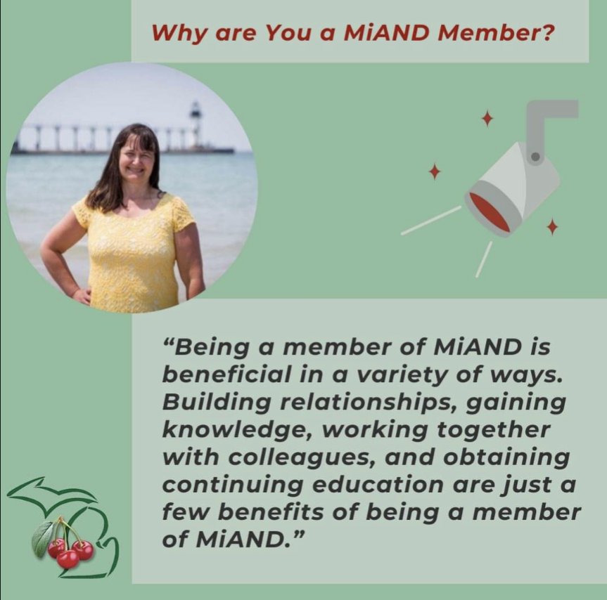 Happy Member Monday!
Not a member but want to join the greatest dietitian coalition? It's not too late to join, go to eatrightpro.org and select Michigan as your state affiliate.

#eatrightmich #MiAND  #RegisteredDietitian #dietitian #RegisteredDietitianNutritionist