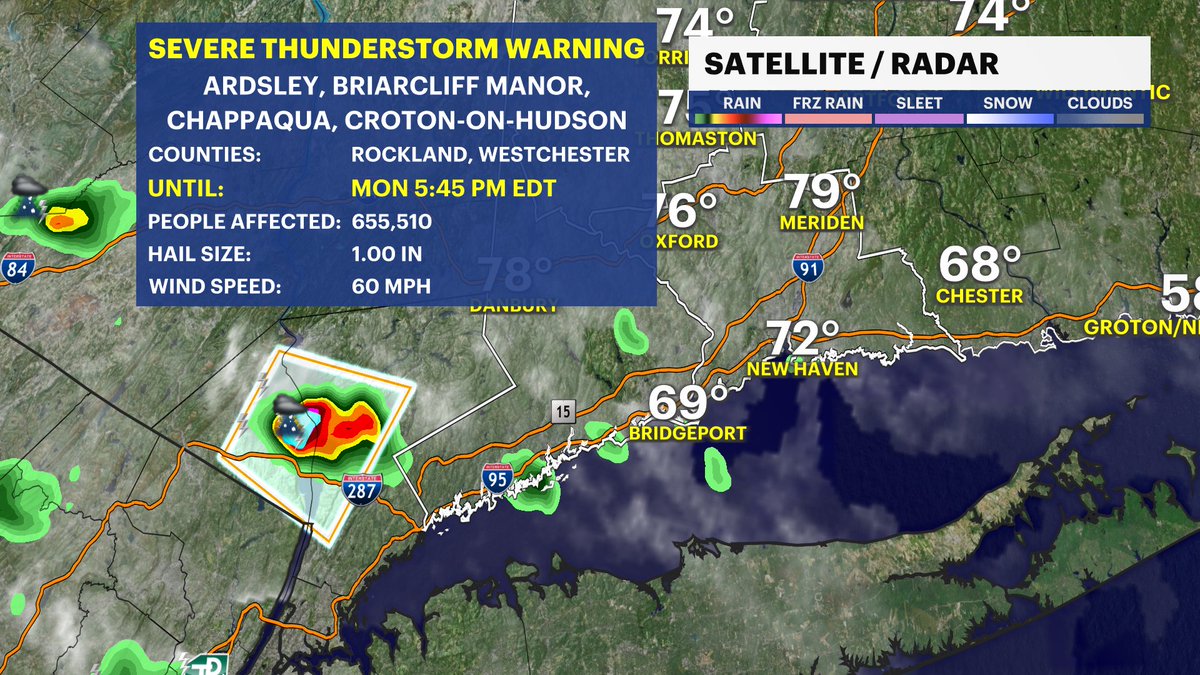 🚨T-Storms in the area. SW Fairfield County - heads up. There is a warned storm nearby in Rockland & Westchester Counties in NY. It's moving slowly but has strong winds and even some hail. When thunder roars - go indoors! ➡️connecticut.news12.com/weather