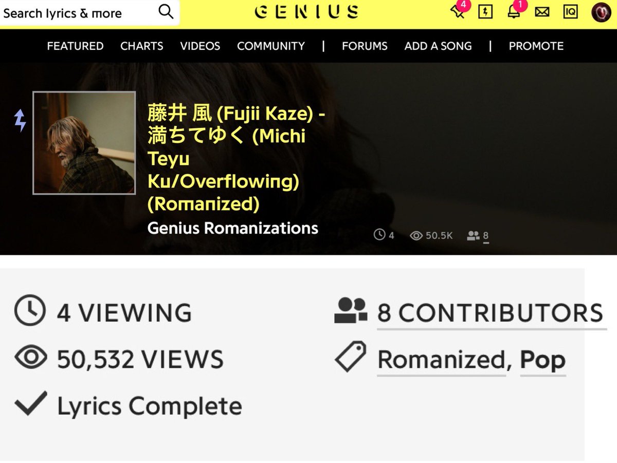 hanafish_fish's tweet photo. 世界最大の歌詞検索サイト
【Genius】
藤井風さん"満ちてゆく"(ローマ字)
海外ファンが大注目!
閲覧数50K突破🎉
(現在50,532 VIEWS)
藤井風さんの楽曲で最速とのことです!おめでとうございます💐
https://t.co/cJiaXzpERp
#Romanized
#藤井風 #FujiiKaze #満ちてゆく #MichiTeyuKu #overflowing https://t.co/vyPyXbHUmd