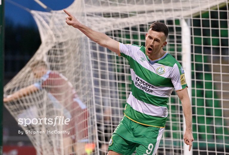 Aaron Greene of Shamrock Rovers celebrates after scoring his side's second goal during the SSE Airtricity Men's Premier Division match against Drogheda United at Tallaght Stadium tonight. 📸 @SportsfileSteve sportsfile.com/more-images/77…