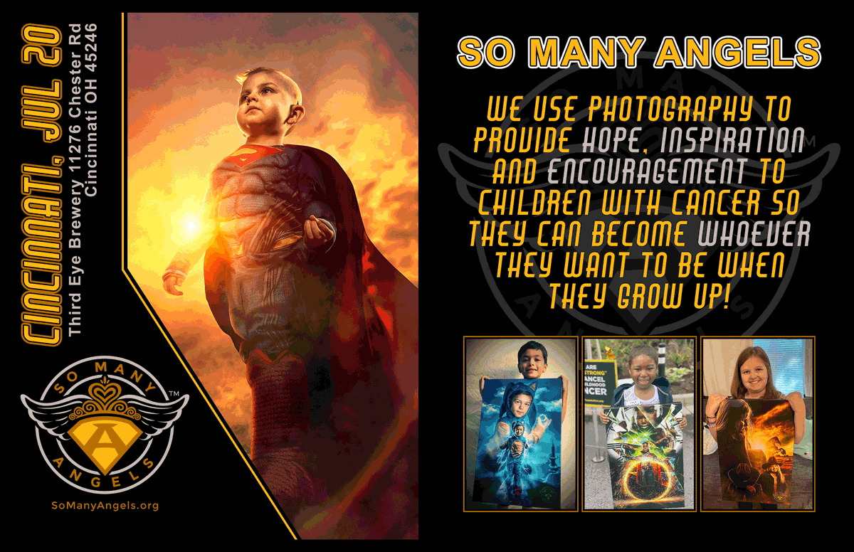 We're coming back to Cincinnati! Photo sessions for kids with cancer Saturday, July 20th 9am-11am at @ThirdEyeBrew Families must contact the @LiveLikeMaya for sign-up instructions!