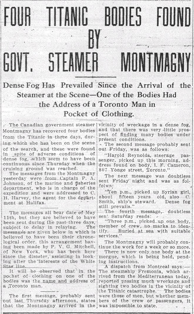13th May 1912, Montmagny returns to #Halifax. Due to bad weather, the ship found a buoy and only 4 bodies including a crew member of #Titanic, buried at sea. Once in #Halifax, she collected coal supplies and returned to the North Atlantic to continue the search.
#TitanicTimeline