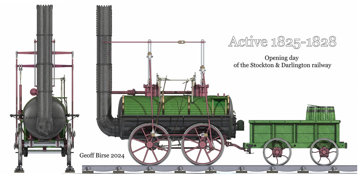 Just for fun how Active/Locomotion looked on the opening day of the S&D railway based on research by Dr. Bailey on modeled by Geoff Birse, for fun only as it needs to be tweaked a bit but not to be confused with the preserved engine which uses the boiler of the Diligence loco