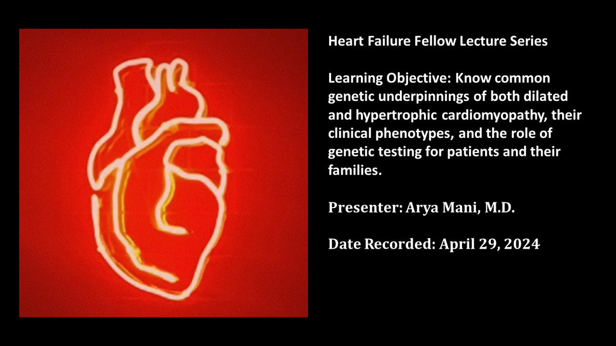 Dr. Arya Mani delivered an incredible talk on the genetic basis of different cardiomyopathies like hypertrophic, dilated, and arrhythmogenic. Check it out on the Heart Failure Fellow Lecture Series' YouTube channel!  @YaleCardiology @YaleHF @YaleGenetics youtu.be/IO-LjltyVu0