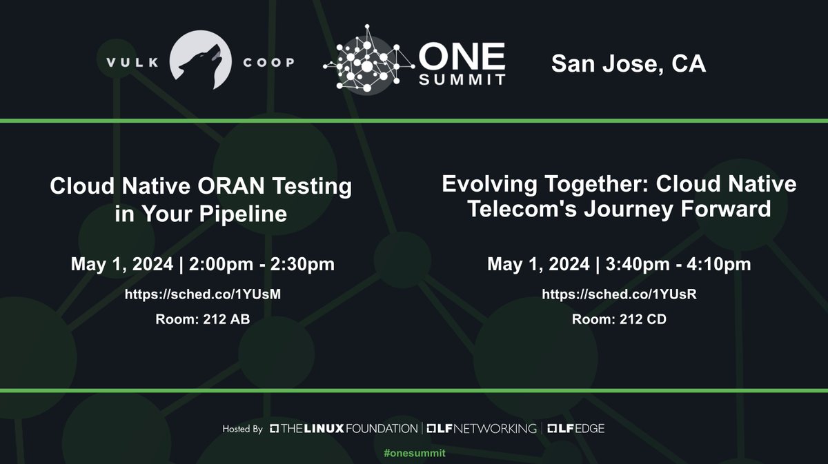 VULK COOP ๐บ (@vulkcoop) on Twitter photo Join Vulk Coop on May 1st at #ONESummit!
๐น2pm | Cloud Native ORAN Testing in Your Pipeline with Andre Puschmann, <a href="/srsRANProject/">srsRAN</a>
๐น3:40pm | <a href="/lfncnti/">Cloud Native Telecom Initiative (#CNTi)</a> program updates with Olivier Smith, <a href="/MATRIXX_SW/">MATRIXX Software</a>
๐บ Read more about #VulkCoop & cloud native #telco at vulk.coop/onesummit2024 Join Vulk Coop on May 1st at #ONESummit!
๐น2pm | Cloud Native ORAN Testing in Your Pipeline with Andre Puschmann, <a href="/srsRANProject/">srsRAN</a>
๐น3:40pm | <a href="/lfncnti/">Cloud Native Telecom Initiative (#CNTi)</a> program updates with Olivier Smith, <a href="/MATRIXX_SW/">MATRIXX Software</a>
๐บ Read more about #VulkCoop & cloud native #telco at vulk.coop/onesummit2024