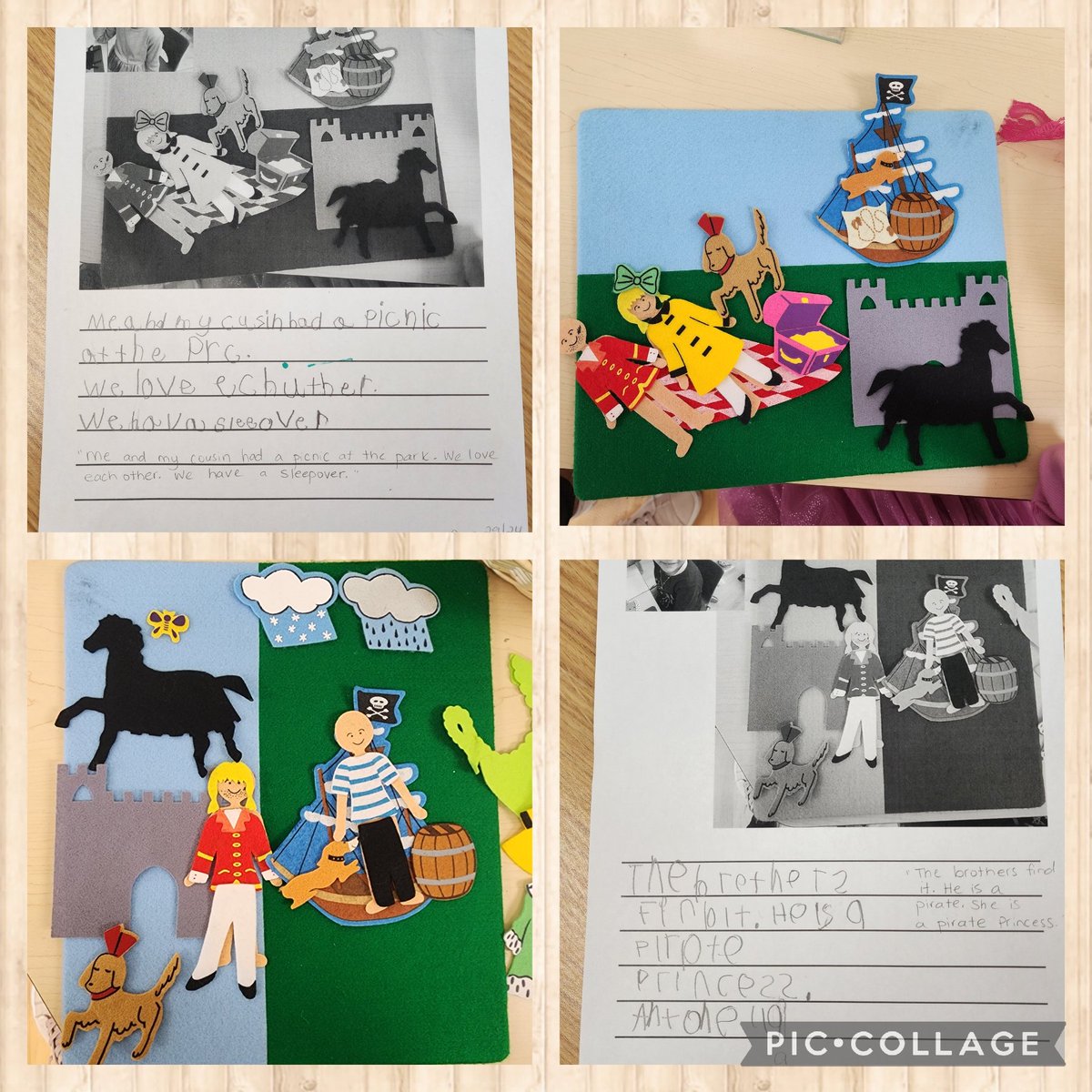 This week's story writing provocation. Ss enjoyed telling stories using the felt board. 2 Ss chose to write out their story for their Thinking & Learning! @AvilaDPCDSB @dp_EarlyYears @DPwellness4all