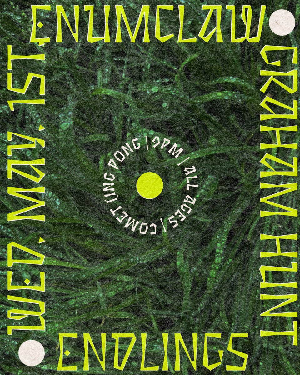 🔥TONIGHT🔥
At @cometpingpong:
9:00pm - Doors
9:30pm - Endlings
10:15pm - Graham Hunt
11:00pm - @enumclaw_online

🏓 Ping pong tables close at 8:15pm 🏓

Tickets available here: link.dice.fm/enumclaw_5_1_24