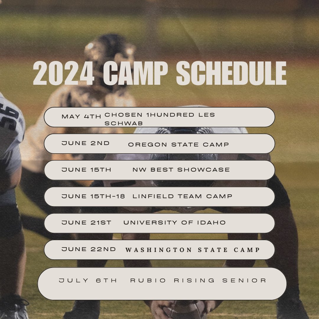 2024 Camp Schedule 6’2 270LB Defensive Tackle/ Longsnapper @WellsCaleb51 @coachholan @TheChrisRubio @nwbestshowcase_ @B12PFootball @BrandonHuffman