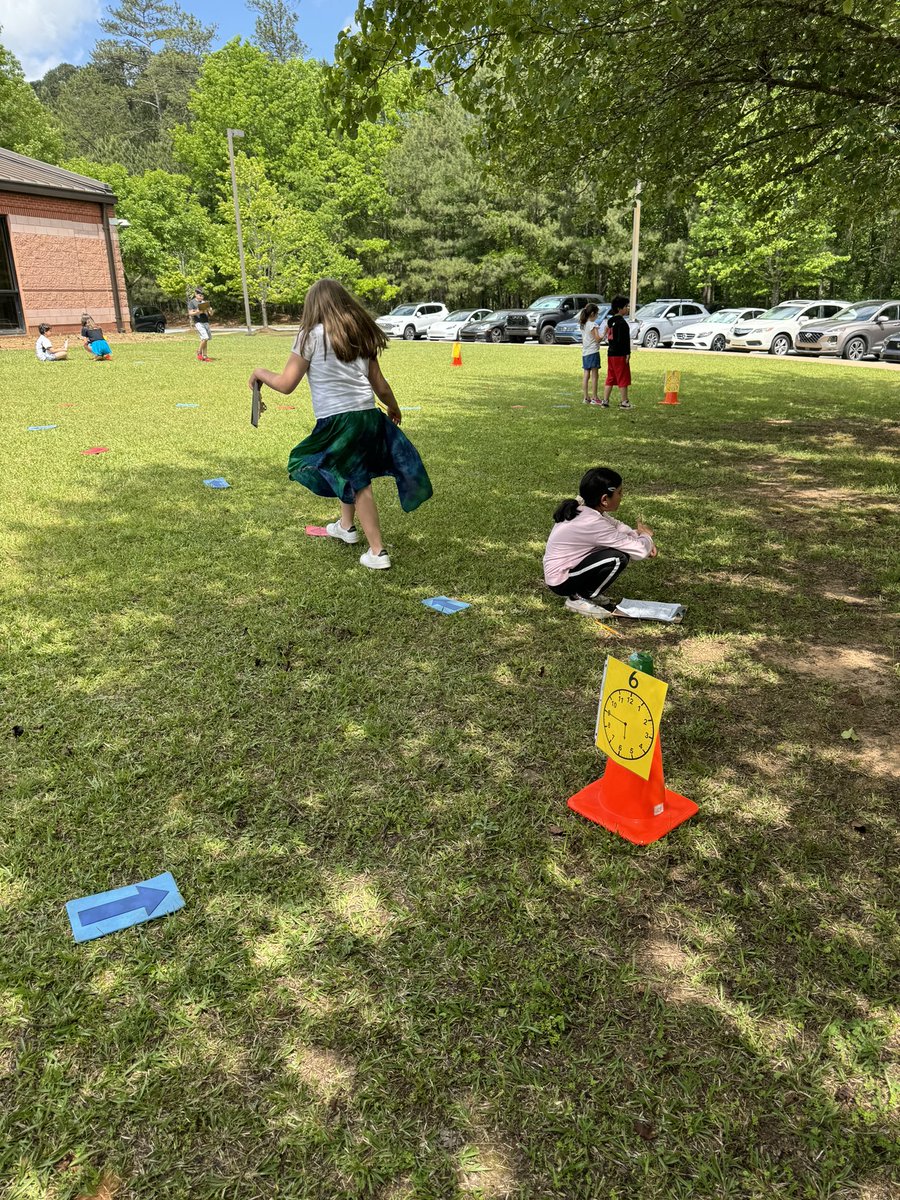After working hard on GMAS Day 1, it was time to stretch those legs on our elapsed time trail. Ss wrote the time at each cone and determined the elapsed time between cones. #thirdgrade #gmasreview #sbcebobcats