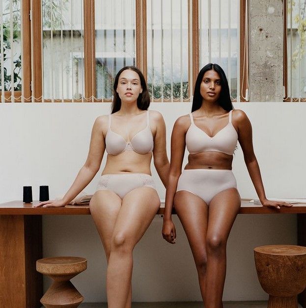 Introducing the US Chantelle Spring-Summer for 2024. Pictured: On the left, Lauren wears the 'C Jolie' Comfort Convertible T-Shirt Bra in Nude Rose. On the right, Sona wears the 'C Jolie' Wirefree T-Shirt Bra in Nude Rose. Both are in-stock at Cheeks. 
#chantelle #bra #bras