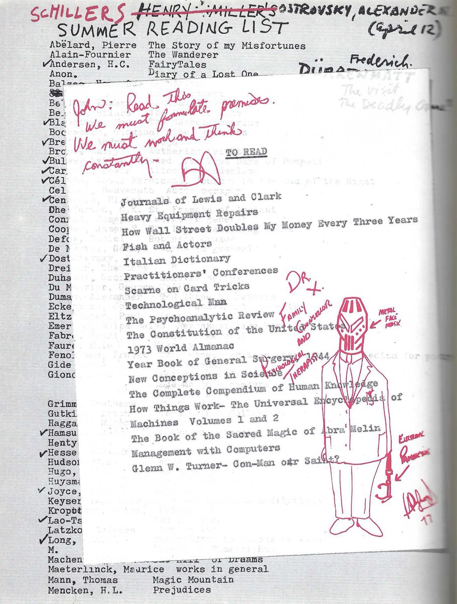 A good insight into how inquisitive Aykroyd's beautiful, weird brain was (at least in 1977) is this list of 19 books he gave to John Belushi under the heading 'TO READ' saying 'We must formulate premises. We must work and think constantly.'