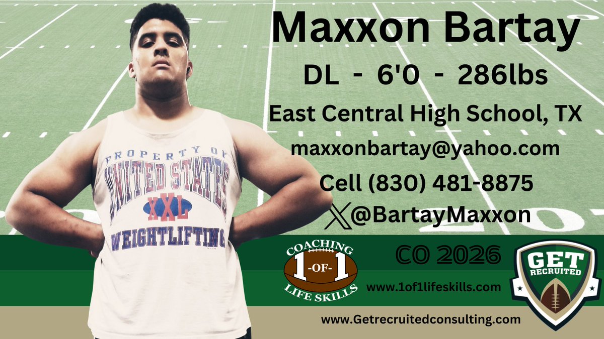 Maxxon Bartay - CO 2026 - DT - 6'0, 286lbs - 3.2 GPA - Very strong, physical, quick, and tough. East Central HS, TX - Profile: getrecruitedconsulting.com/recruit/maxxon… @BartayMaxxon @1of1lifeskills @LibertyFootball @WKUFootball @MT_FB @FIUFootball @UTEPFB @CoastalFootball @jMUFootball #college