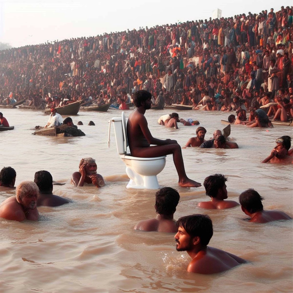 Pajeets swimming in Ganges River.