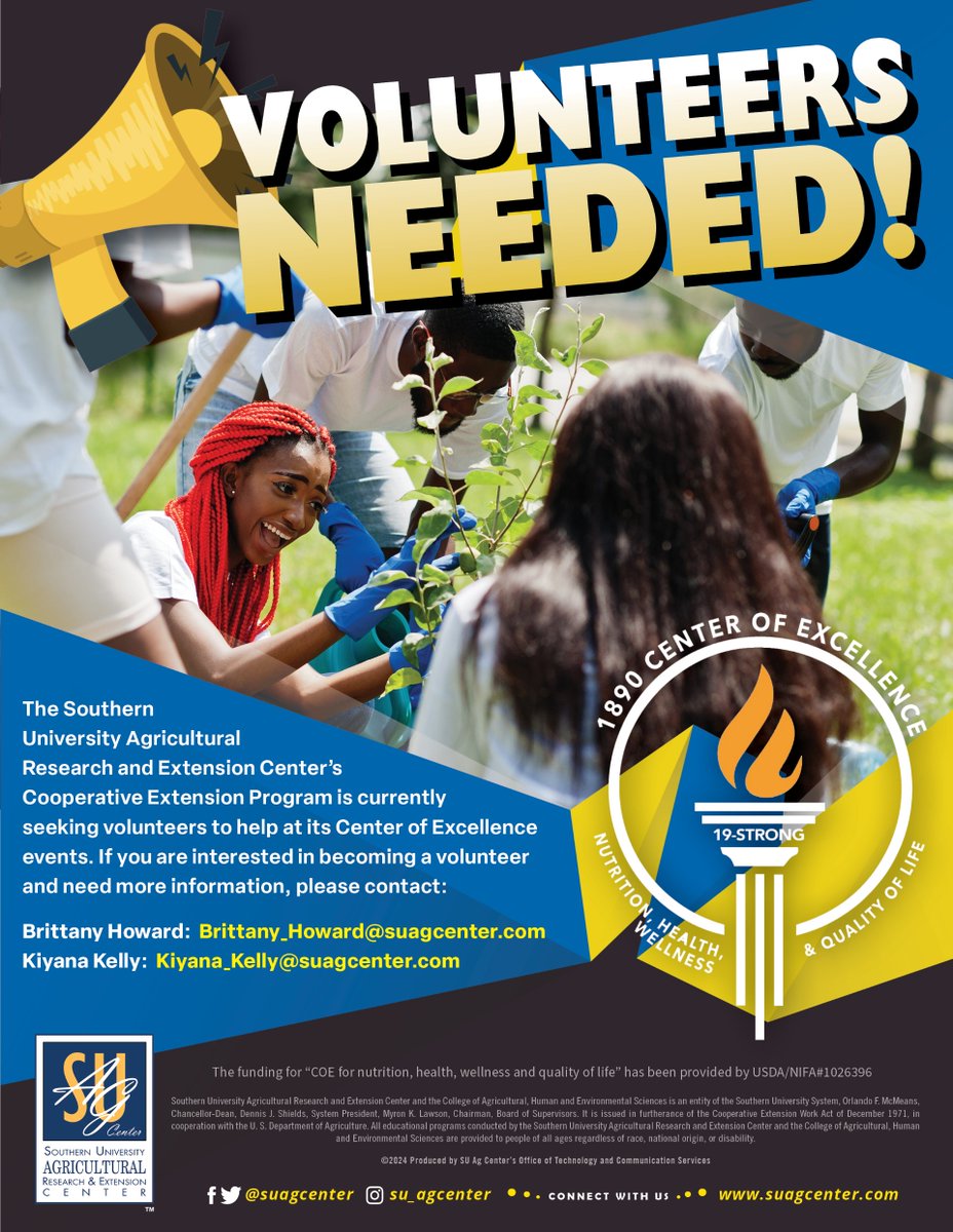 Join us in planting flowers at the entrance of Pinkie Thrift Hall on Southern University's campus on April 30 & May 14. Sign up for a time slot at, bit.ly/49OfkGI. Email questions to chasity.joseph@sus.edu. #SUAg #CenterOfExcellence #WeAreSouthern
