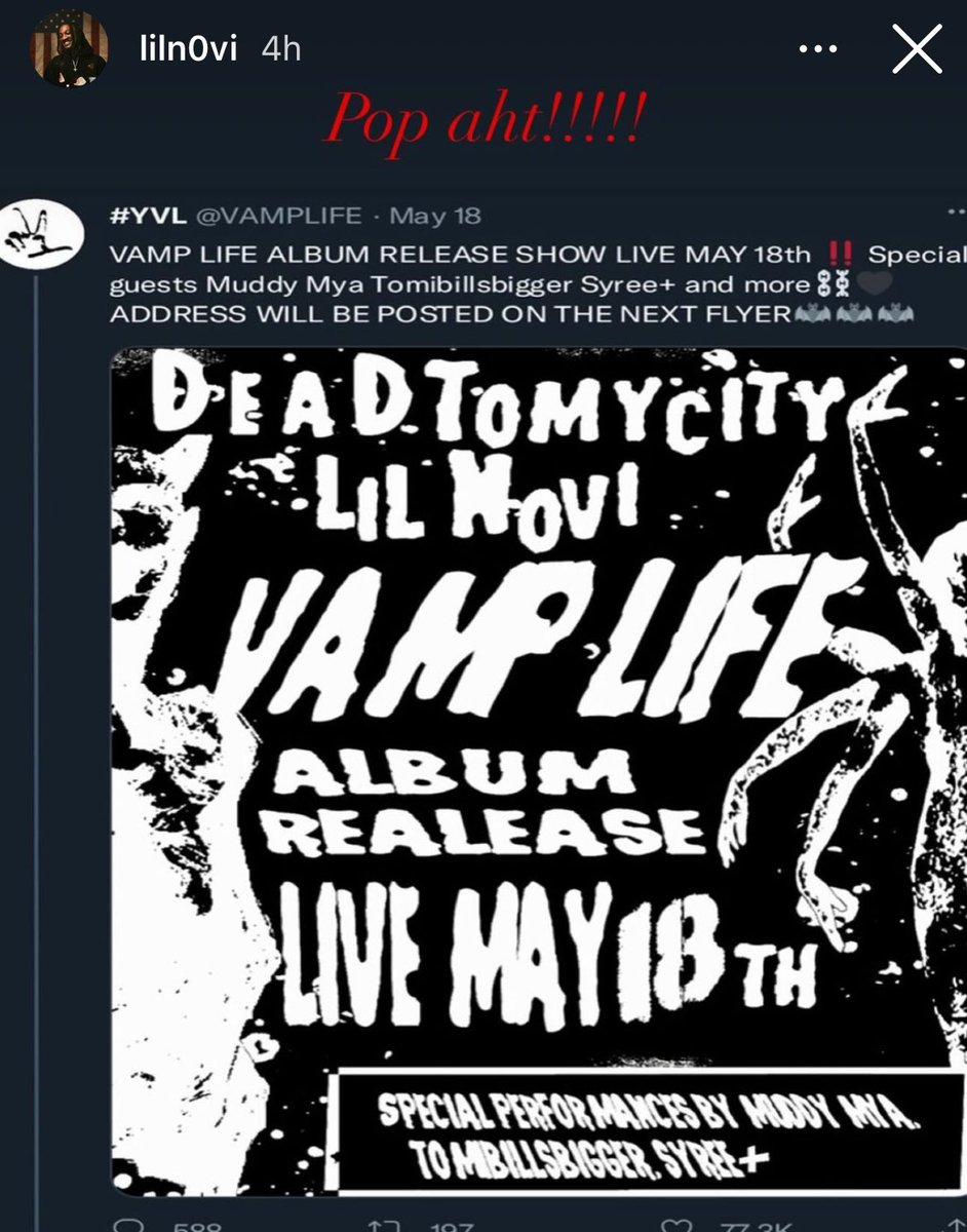 OMG 😲!!  I'm so excited to announce @_lilnovi will be dropping on May 18 2024...#vamplife #albumrelease 
Go follow @lilnOvi on IG for more information and upcoming projects