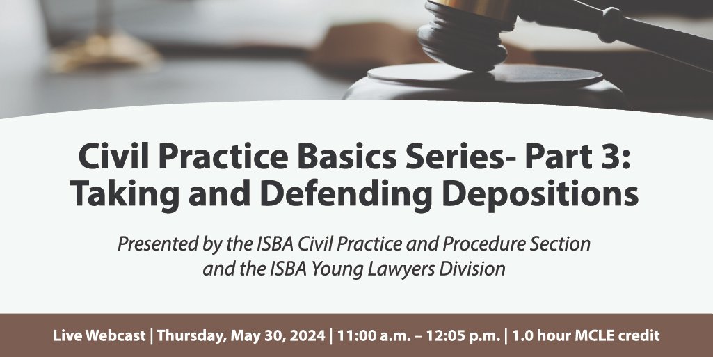 Don’t miss Part 3 of this four-part series that discusses taking and defending depositions in a civil litigation. Special thanks: Judy Conway @CooneyConway, Joe Souligne, Webber & Thies, PC; & Thomas Connelly @Meyers_Flowers. Register: lnkd.in/g94jN2Ff