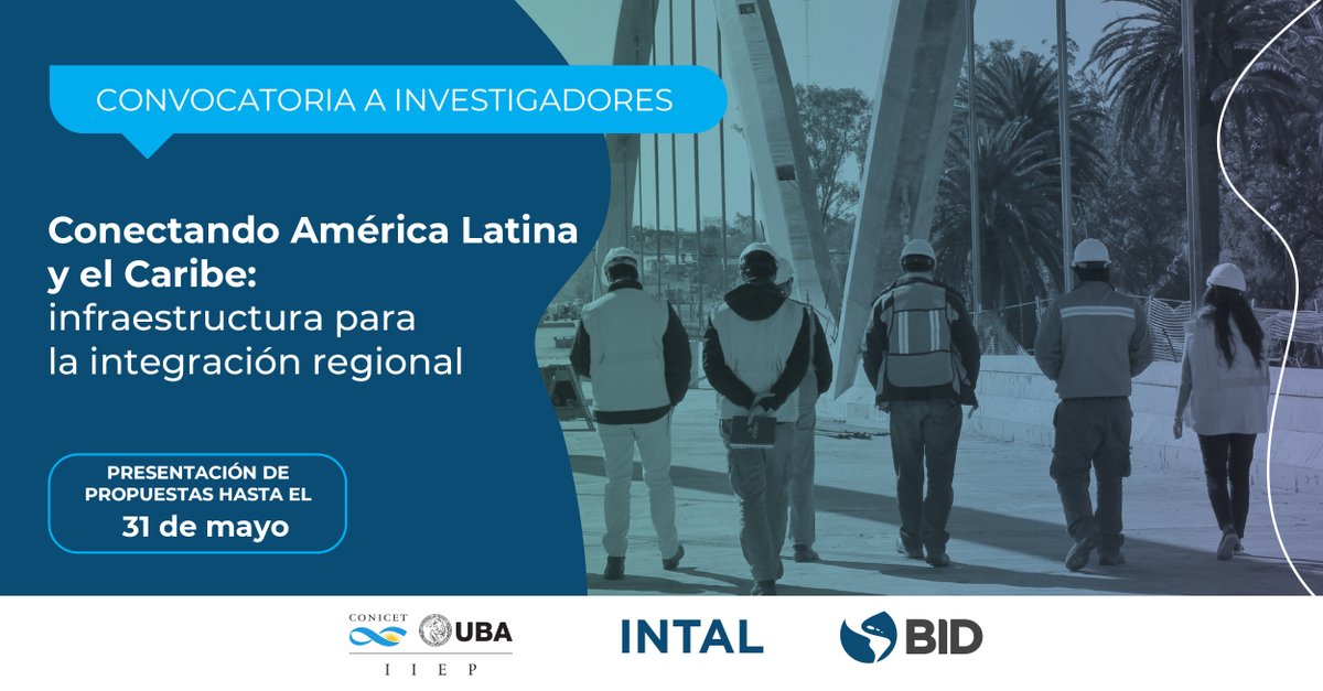 Abrió la convocatoria de investigación, organizada por @el_BID INTAL, el Sector de Infraestructura y Energía (BID) y el @iiep_oficial. Presenta tu propuesta sobre el vínculo entre #Integración e #Infraestructura en #AmLat y el #Caribe hasta el 31 de mayo: tinyurl.com/pxcccsvr