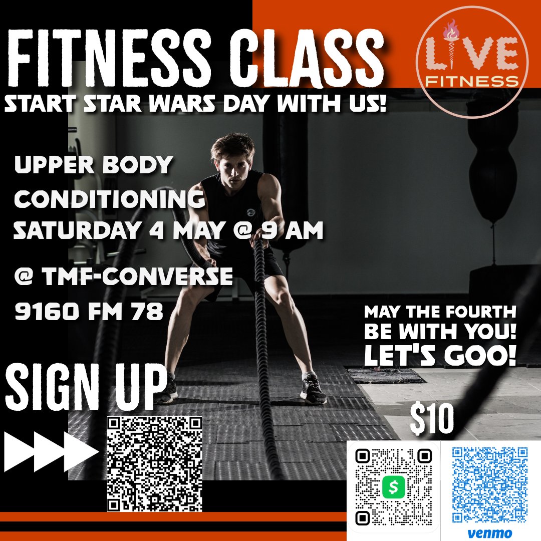 Calling all fitness warriors! This Star Wars Day, bring your strength and crush your fitness goals!! Reserve your spot now!! #MayTheFourth #FitnessForce
#StarWarsDay #NationalStarWarsDay
#fitnesschallenge
#groupfitness #gym #exercise #motivation #satx #conversegym #conversetx