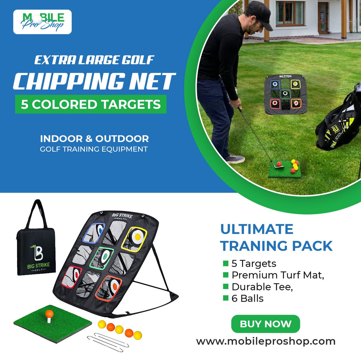 Big Strike Golf - Extra Large Golf Chipping Net. Golf Practice Net Colored Targets, Indoor and Outdoor Golf Training Equipment, Durable Golf Chipping Net!

#BigStrikeGolf #GolfTraining #ChippingNet #GolfSkills #PracticeAnywhere #IndoorGolf #OutdoorGolf #SkillEnhancement