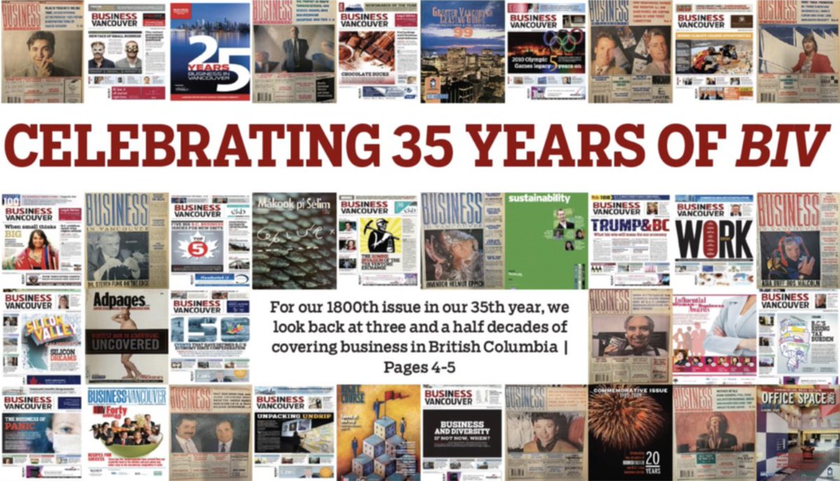This week, @BIVnews published its 1,800th issue. Our front page features some of the covers we've printed over the past 35 years. @GlenKorstrom wrote about our humble beginnings in 1989 and some of the milestones achieved since: biv.com/news/economy-l… #business #media #vancouver