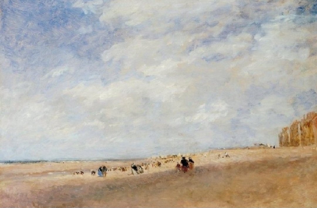 David Cox (senior) was born on this day #BOTD in 1783, his most celebrated paintings of Rhyl in north-east Wales are the oils he made in 1854, at the age of 71, a year after suffering a stroke. 'Rhyl Sands,' is a surprising painting, reminiscent of Boudin or an early work by