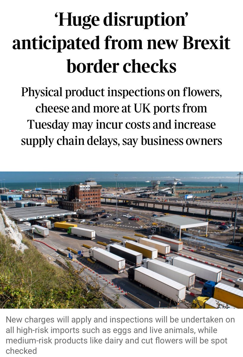 Brexit is about to make life a lot worse in Britain and it ought to ensure the end of Brexit! ‘Huge disruption’ anticipated from new Brexit border checks thetimes.co.uk/article/75e688…