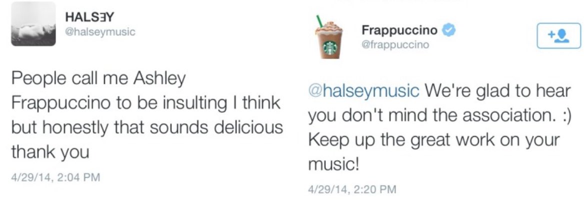 On this day 10 years ago, April 29th 2014, Halsey on being called Ashley Frappuccino.