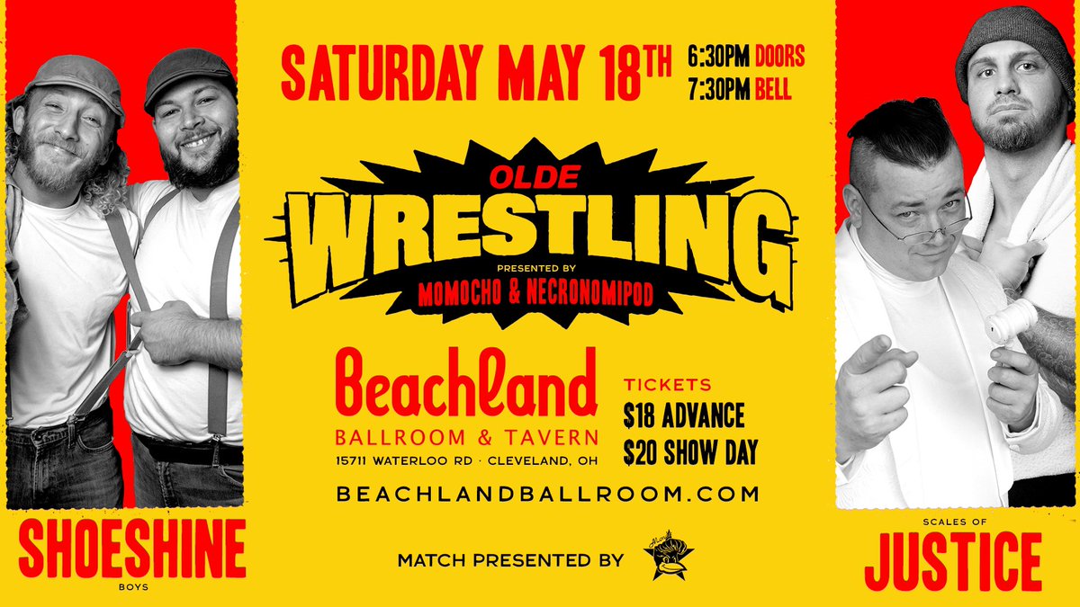 TAG TEAM ACTION! The Shoeshine Boys take on the Scales of Justice at @BeachlandCLE on Saturday, May 18. Presented by our friends at the Ameripolitan Showcase! 🎟️ beachlandballroom.com/e/13548763/old…