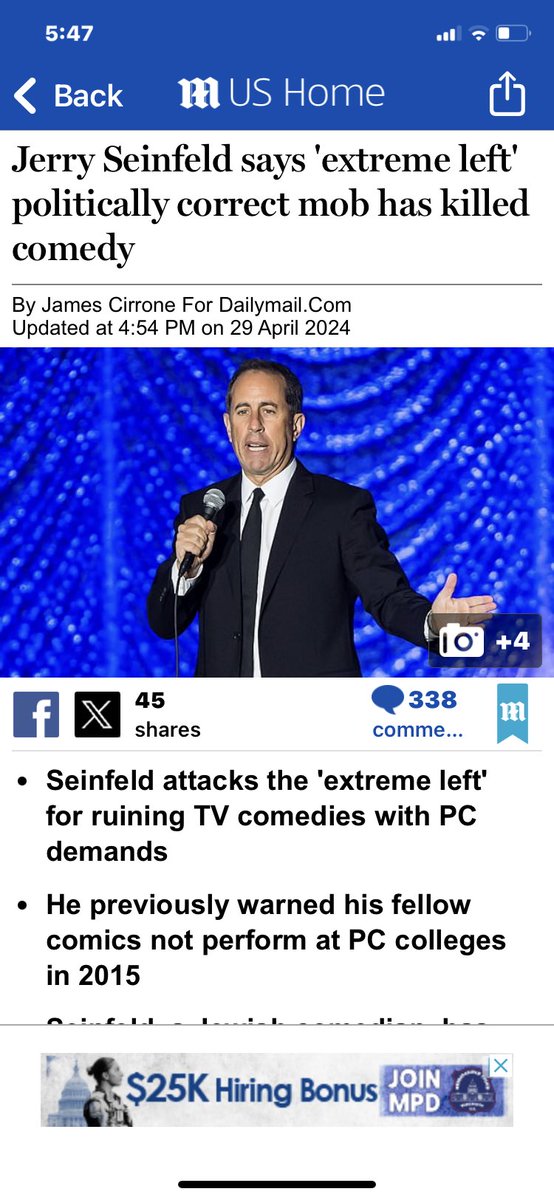 Bravo to Jerry Seinfeld👏👏

I wish more actors and comedians would speak out about the woke lunatic mobs who have ruined movies, sports, education, comedy and basically everything else it infects. 

Wokeism is a spreading cancer.