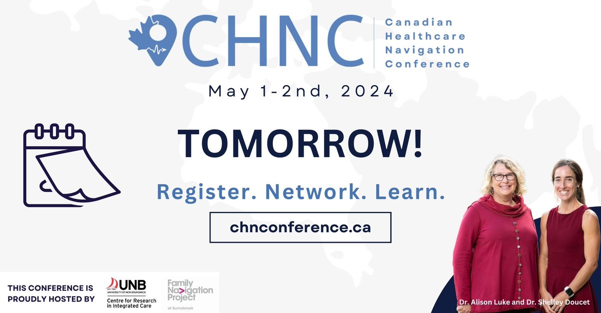 #CHNC 2024 starts tomorrow! We have opening remarks from Dr. Shelley Doucet and Dr. Alison Luke from the Centre for Research in Integrated Care (<a href="/CRIC_UNB/">Centre for Research in Integrated Care</a>). They have been integral contributors to patient #navigation. Register today! chnconference.ca/conferences/ch…
#healthresearch
#event
