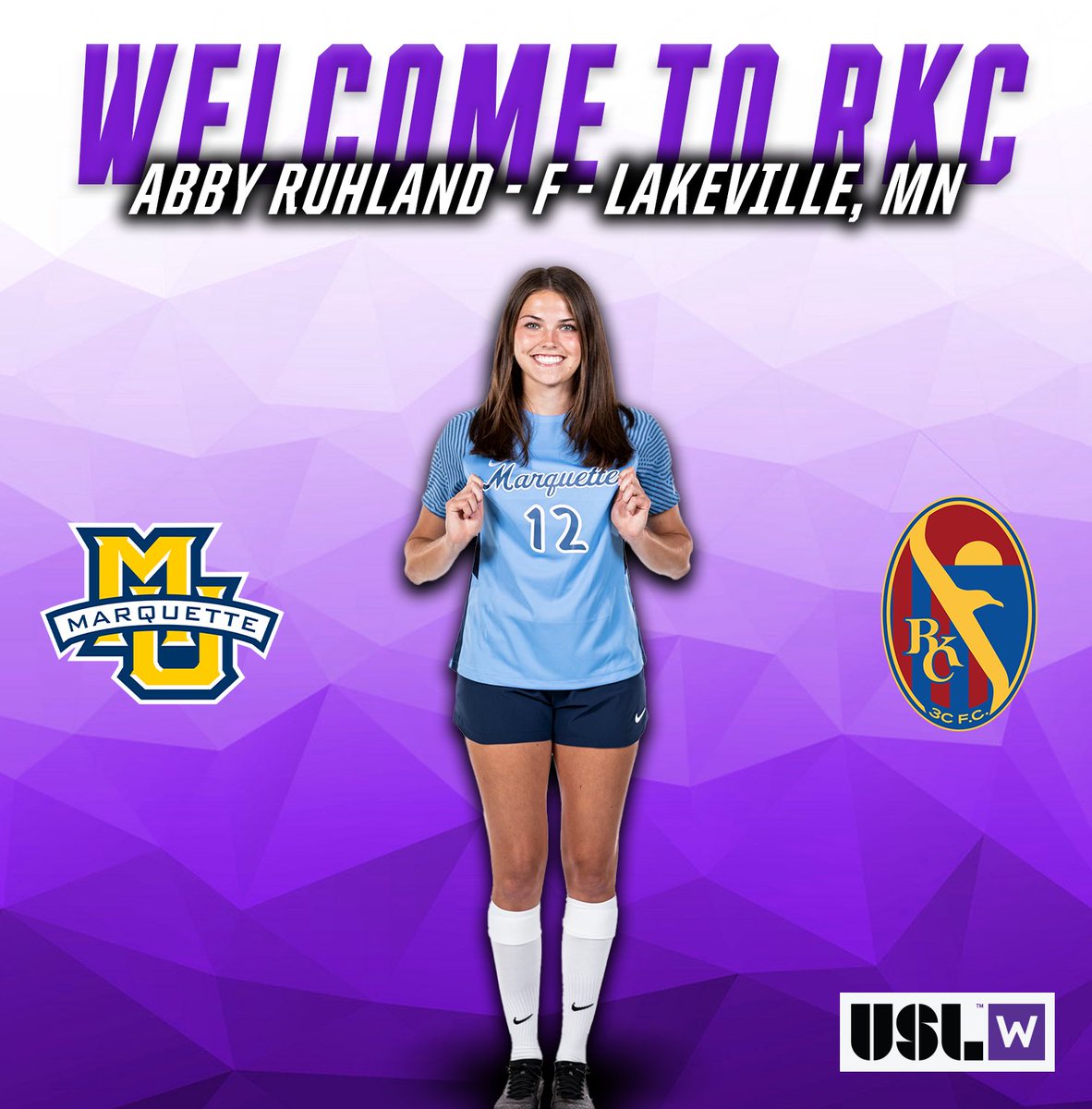 WELCOME, ABBY! 

@abbyruhland_ joins RKC! The Lakeville, MN native finished her sophomore year with @MarquetteWSOC in 2023. In the 22-23 season, she was a member of the @BIGEAST All-Academic team.

(Pending League and Federation Approval) 

#262Made | #ForTheW
@USLWLeague