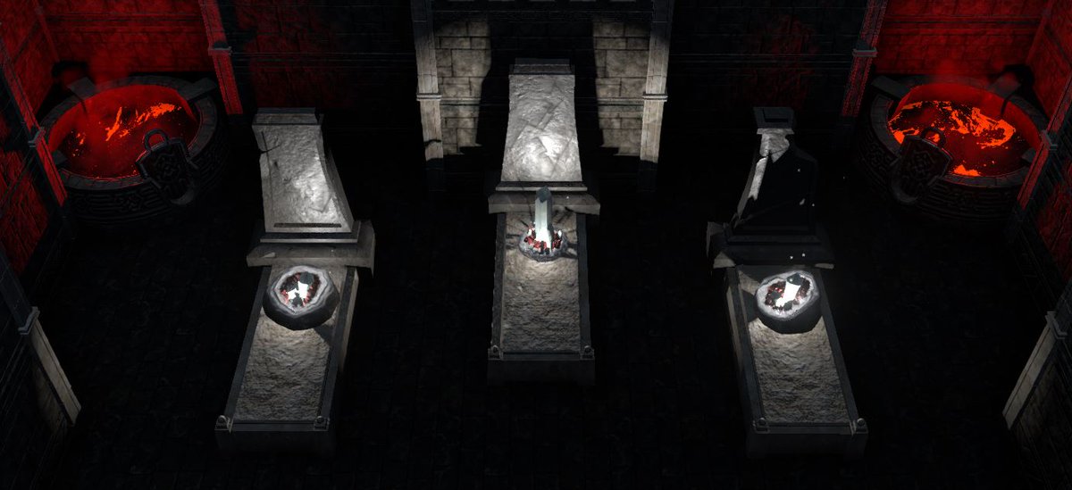 Arch_Novarias's tweet image. Day 626 - Smoll map following  the elder caves is a tomb. If the main tomb (west) is disturbed the lava floods the room and ends up filling the trench. The metal walk way melts away. Grid Size: 42x42