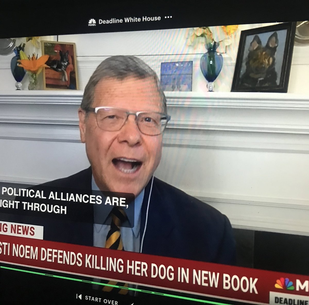 I love that @SykesCharlie added the puppies to his mantle today for this discussion on @DeadlineWH #WeLoveDogs