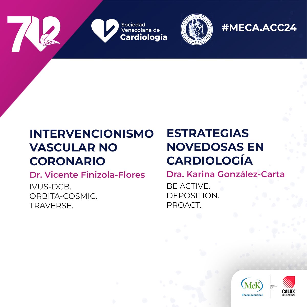 Invitamos a la comunidad médica al #Webinar #MECAACC24 de los mejores estudios presentados en el Congreso del American College of Cardiology 2024 🫀 ¡Gracias a nuestro Socio Estratégico @CaloxVenezuela por ser nuestro patrocinador oficial! #SVC #Cardiologia #Cardiologo