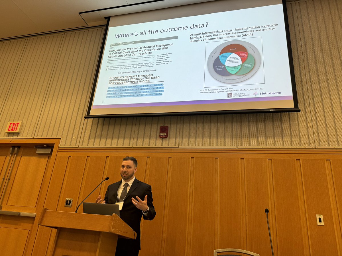 “Where’s all the outcomes data?” asks @YTarabichi from Case Metro Health at the @umichDLHS Health AI Ethics and Policy Symposium. @YTarabichi has been a leader in outcomes-oriented AI quality improvement projects, and highlights recent work looking at outcomes @UCSDHealth.