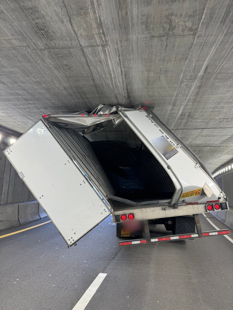 A truck hit the roof of a tunnel on a road at Boston Logan International Airport today.