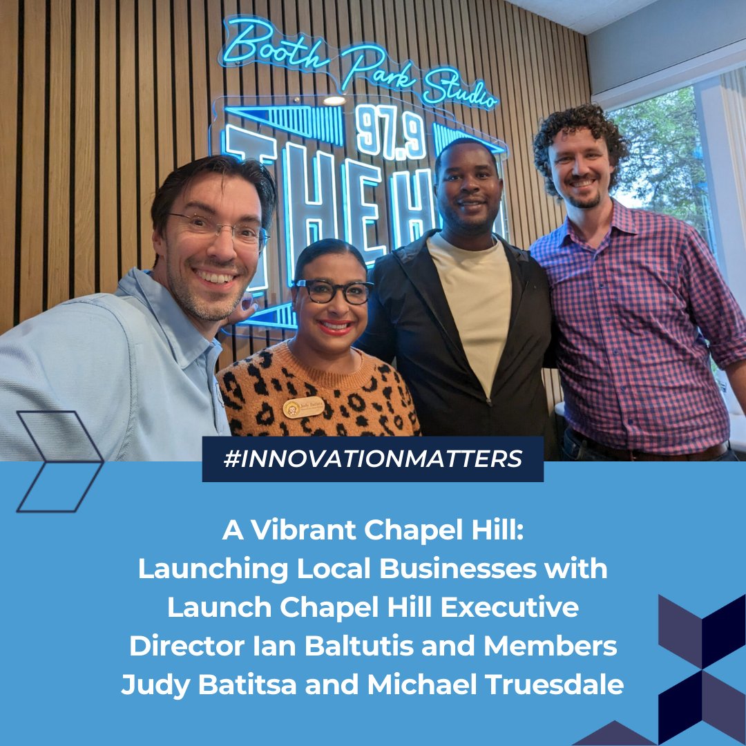 Discover Launch Chapel Hill, an incredible accelerator shaping the future. Tune into 97.9 The Hill WCHL's chat with Executive Director Ian Baltutis and accelerator cohort members Michael Truesdale and Judy Batista. Learn more at the link in the bio. #innovationmatters