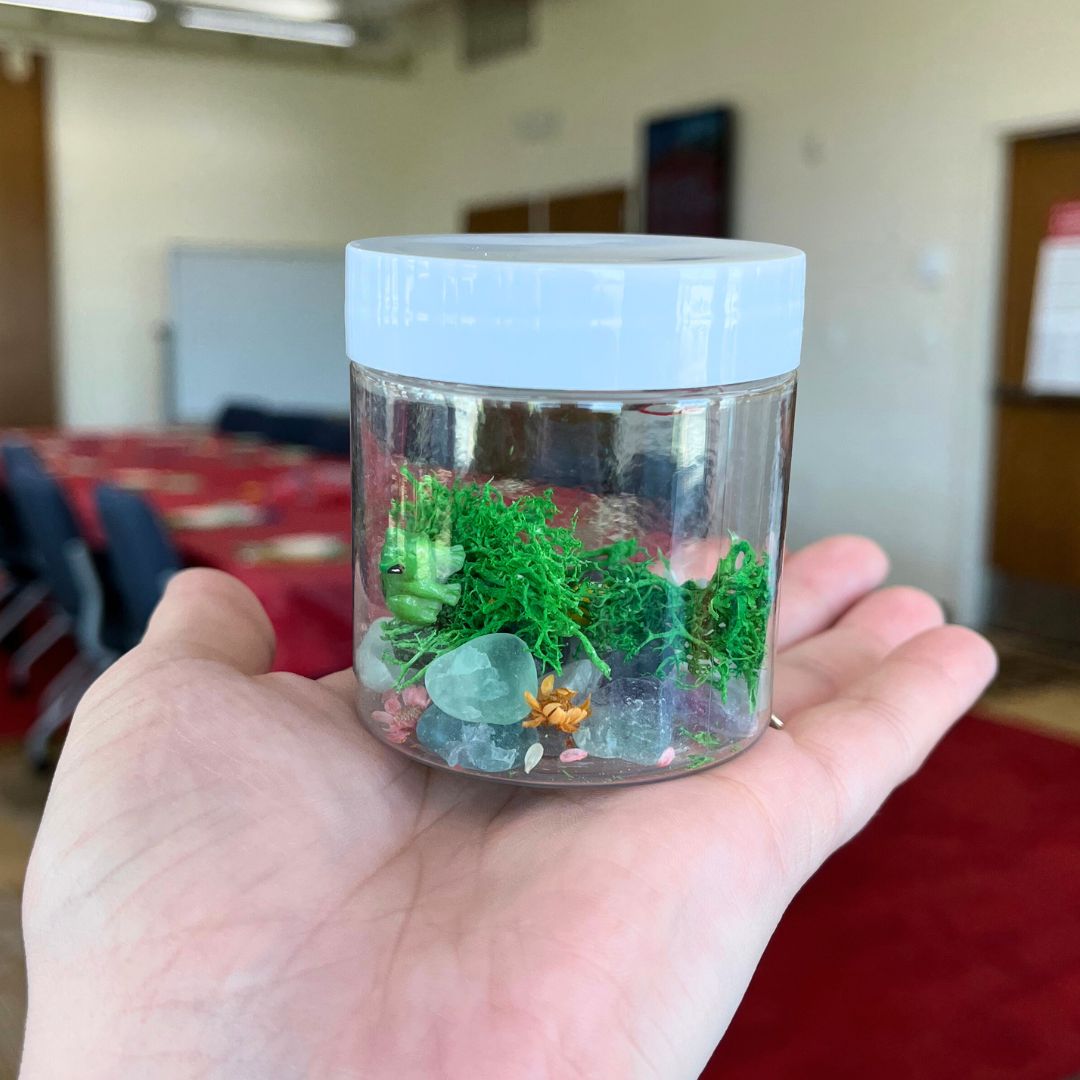 🐸📚 This event was un-frog-gettable! April is National Frog Month so we made some fun frog habitats with mini mushrooms, moss, rocks and more! It was a ribbiting good time! 🐸💚 #NationalFrogMonth #LibraryCrafts #HoppyApril