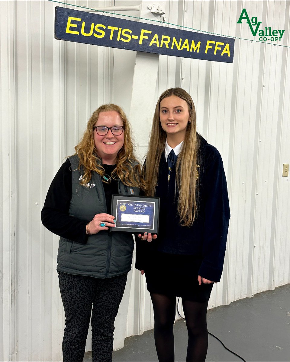 Ag Valley Co-op received a plaque for our support and partnership with the Land O'Lakes Foundation at the Eustis-Farnam FFA Banquet. 
#WeAreAgValley #BuildingTomorrowTogether