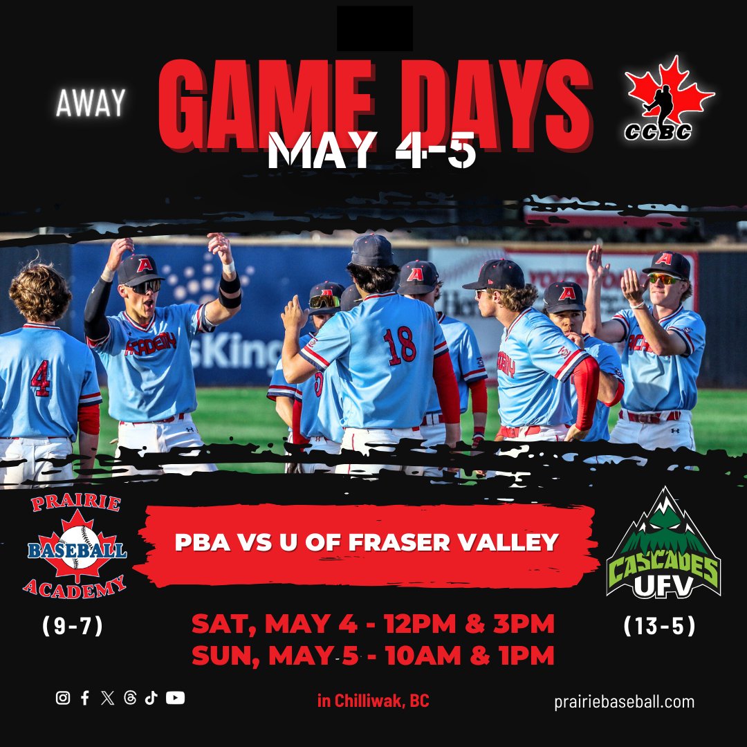 Tues-Wed games rescheduled to Thur-Fri in Kelowna, BC due to weather. Sat-Sun the boys are in Chilliwak, BC. Good luck, boys! #PrairieBaseballAcademy #PBALethbridge #SpringSeason #LethbridgeBaseball #YQL