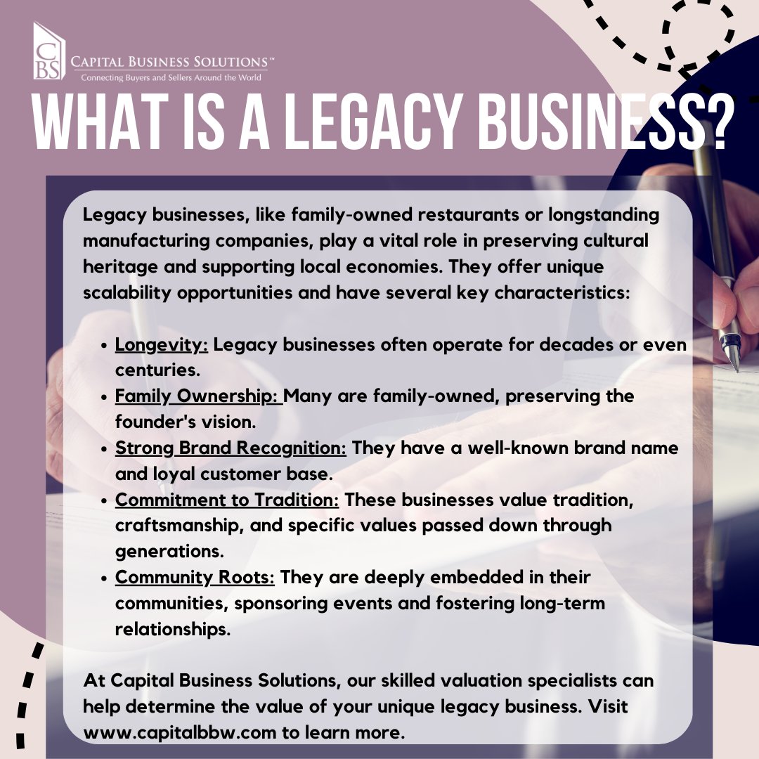 What is a Legacy Business?

Discover the value of your legacy business with the skilled valuation specialists at Capital Business Solutions. Contact us at capitalbbw.com.
.
.
#businessvaluation #localeconomy #culturalheritage #businessbrokerage #CapitalBusinessSolutions