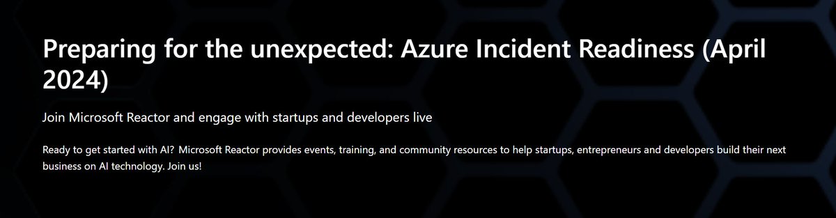 🚨 Tomorrow is our Microsoft #Azure Incident Readiness Livestream 🚨 🗓️ April 30 @ 15:00 UTC 🗓️ May 1 @ 03:00 UTC Last chance to learn how to prevent, protect, and respond to Azure incidents with live demos and Q&A. Register today: msft.it/6013YDZ4S