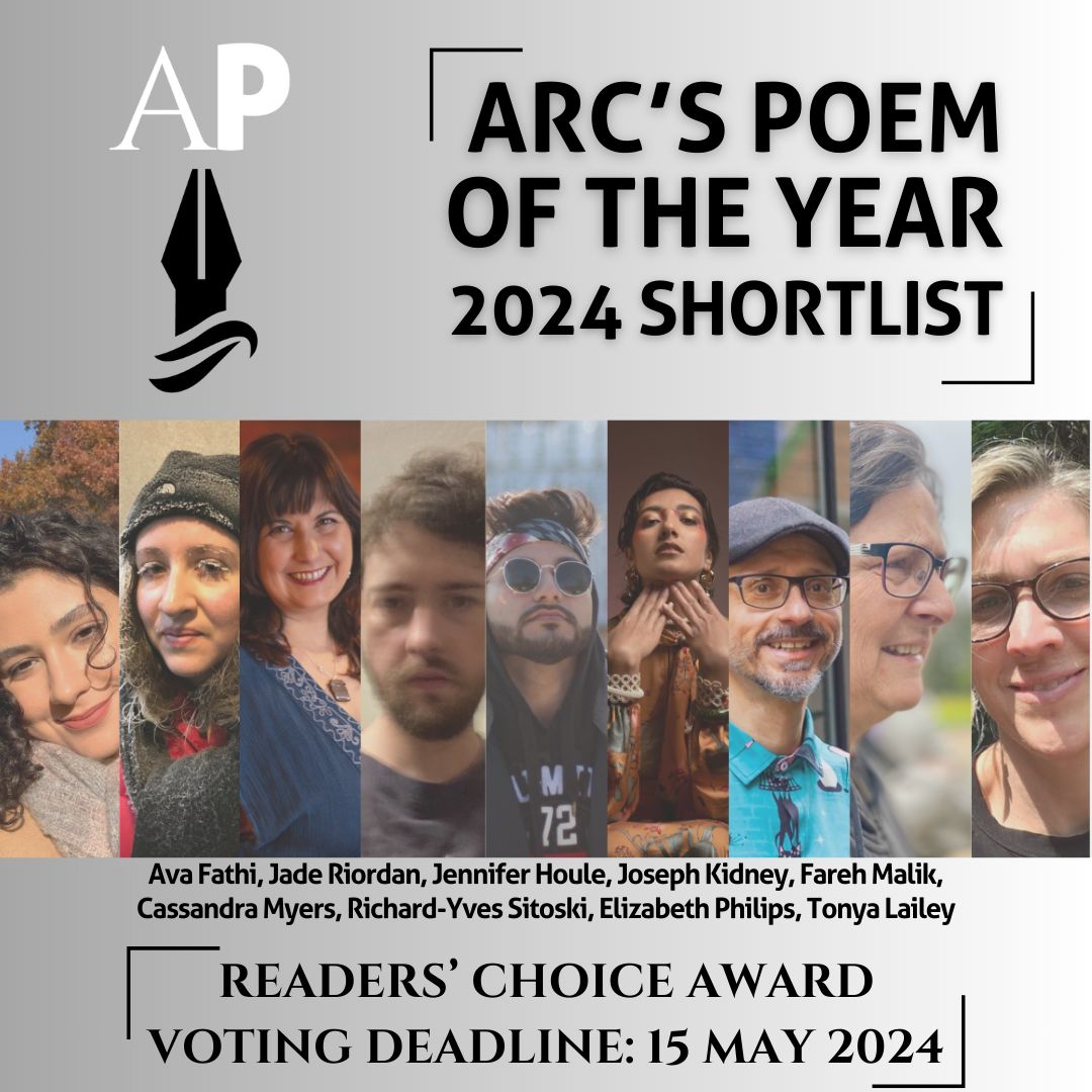 On the penultimate day of National Poetry Month, we're thrilled to release the 2024 Poem of the Year Contest Shortlist! This list of 9 poems was selected by Arc's editorial team, and we couldn't be more pleased with the breadth and depth of these poems: buff.ly/4diViY0