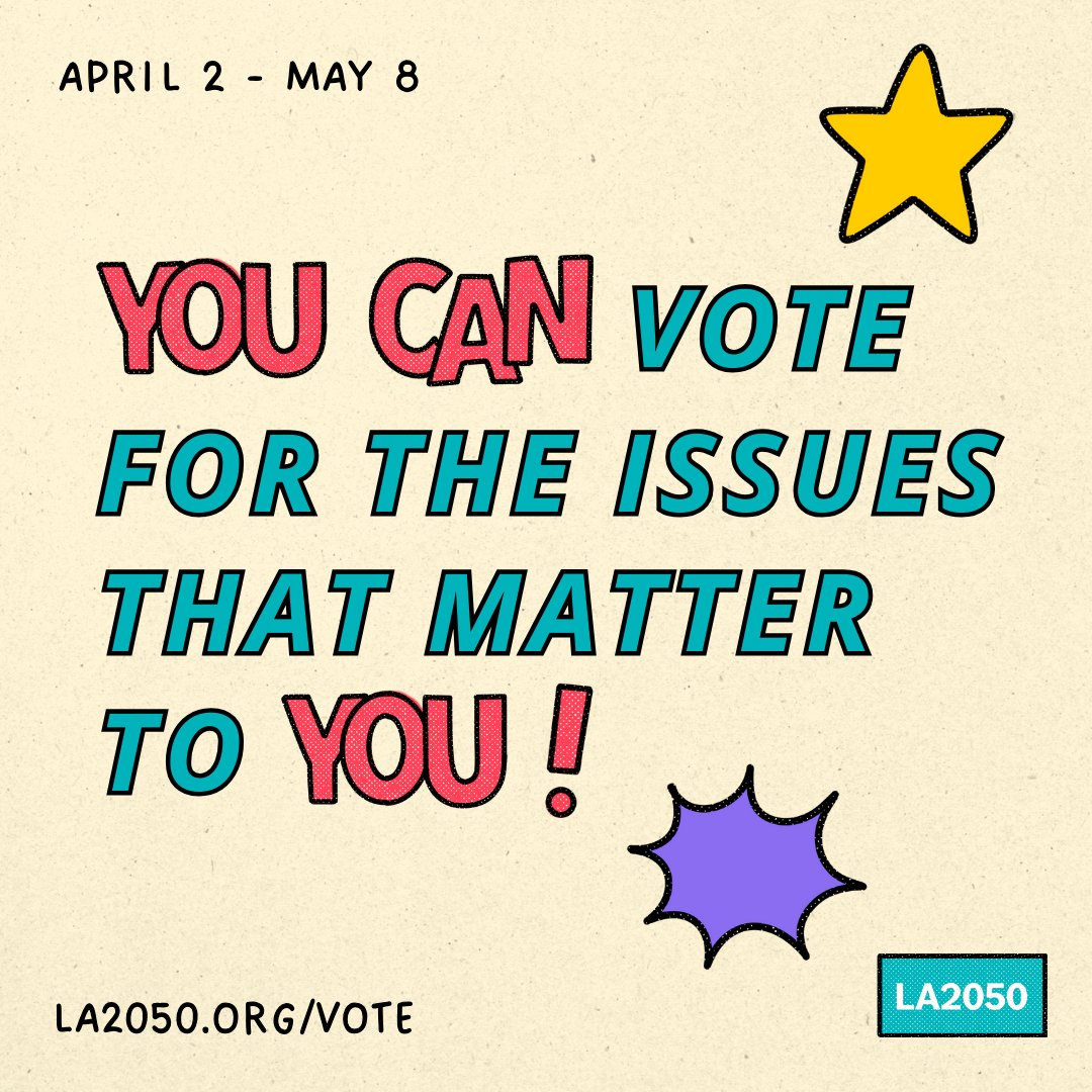 'Vote for important causes in LA and help make a difference. @LA2050 donates $1M to top-voted issues. Takes <5mins to vote in 12 languages. Click bio link to participate. Use #WhoCanYouCan & #LA2050GrantsChallenge to spread the word.'