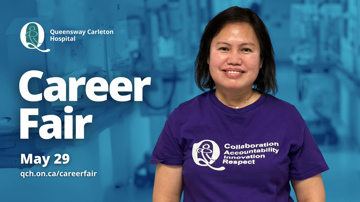 Whether you’re a student, a health care professional, or considering a career change, Queensway Carleton Hospital has opportunities for you! Join us on May 29th at our career fair and learn more about potential career options. Register today at qch.on.ca/careerfair #Ottawa