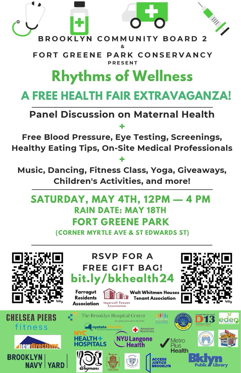 Join BK Community Board 2 and Fort Green Park Conservancy for a Free Health Fair Extravaganza.

RSVP: bit.ly/bkhealth24

#GetCoveredNYC will be there to connect NY to health care with our friends at @nychealthsystem @nystateofhealth @bklynlibrary @Metroplushealth and more!