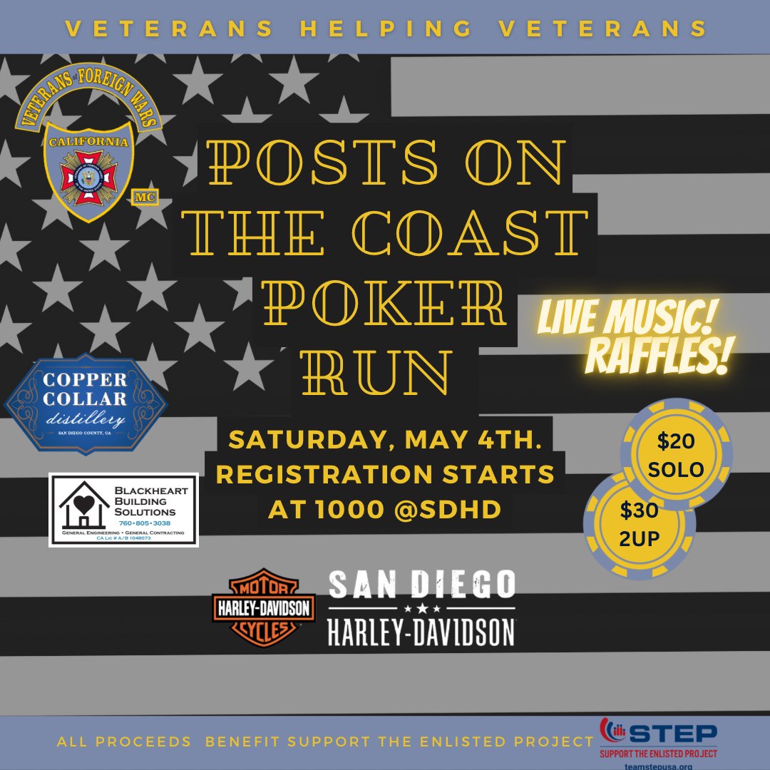 Join the poker run that benefits our organization on May 4th to support military and Veteran families. Cant wait to see you there!

Thank you VFWMC for all that you do for STEP. 

#stepexperian