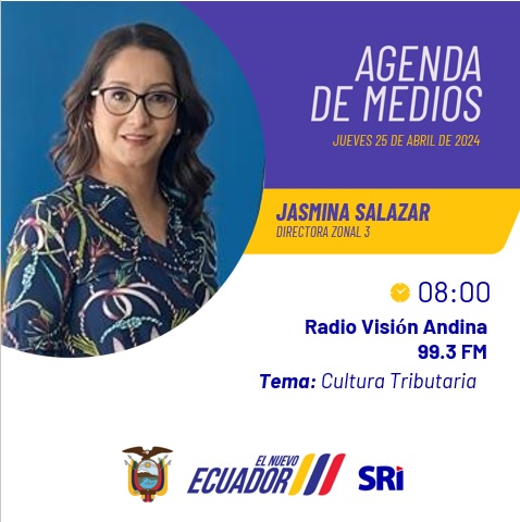 #EnMedios | Este martes, dialogaremos en 
Radio #VisiónAndina sobre la 'Cultura Tributaria, IVA 15%', entre otros temas de interés.

📻 99.3 FM
⏰08:00

#SRIzonal3