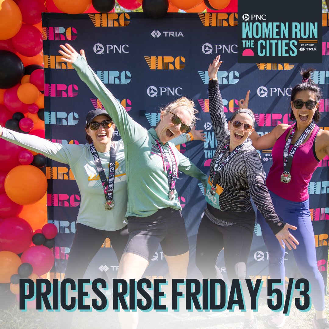 Prices for this year's PNC Women Run the Cities, presented by Tria, rise THIS FRIDAY, May 3! Register today for the 5K, 10K, 10 Mile, or the Old Dutch Little Chippers Kids Run the Cities and join us on Saturday, May 18th 😎 Learn more and register: ow.ly/Rqnw50RqNj0