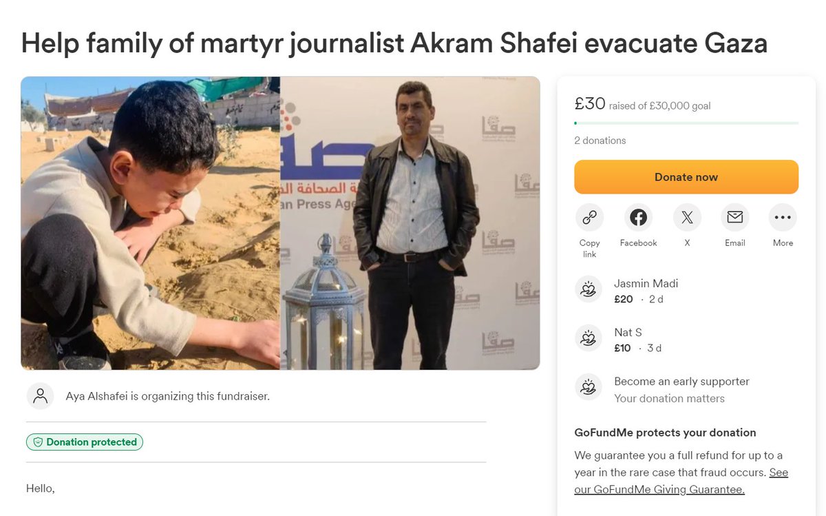 many journalists lost their lives to the occupations targeted violence against them, akram shafei was martyred and his family NEEDS HELP! 🇵🇸 ONLY 2 D0NATIONS 🔗: gofund.me/bce9e7f2